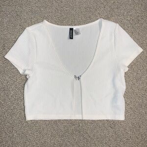 H&M White Crop Top with Butterfly